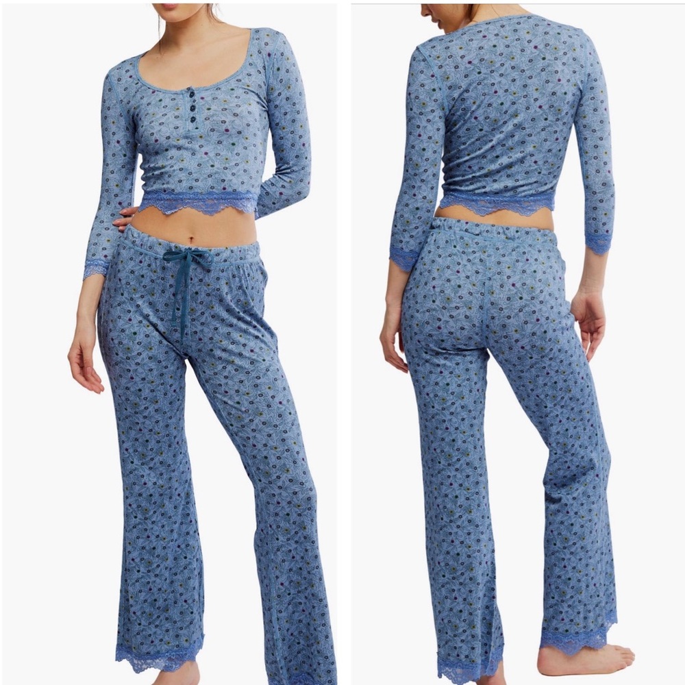 FREE PEOPLE STOLEN DANCE LONG SLEEVE FLORAL PAJAMA SET LARGE